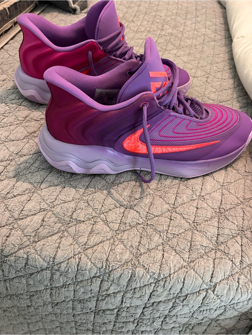Nike Men's Purple and Pink Gradient Sneakers with Coral Swoosh